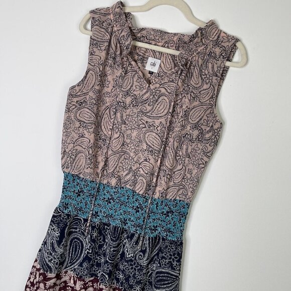 Cabi Dani Smocked Patchwork Dress Women’s Size Small Pink Paisley - Picture 3 of 10
